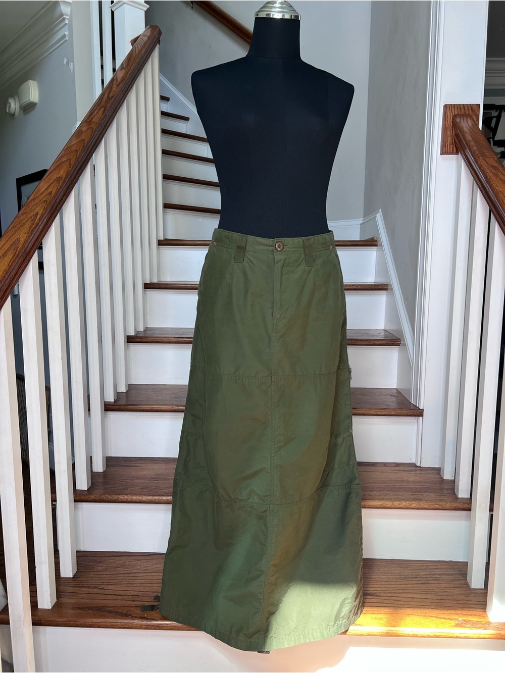 Vintage American Eagle Olive Cargo Maxi Skirt Size 2 90s Utility - Picture 2 of 10
